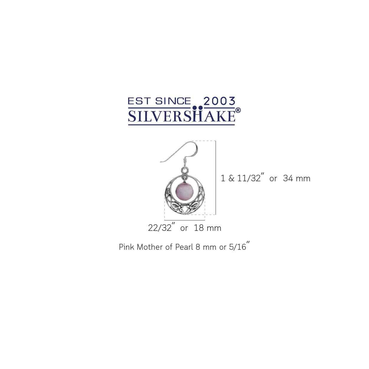 Pink Mother of Pearl 925 Sterling Silver Celtic Knot Circle Dangle Hook Earrings