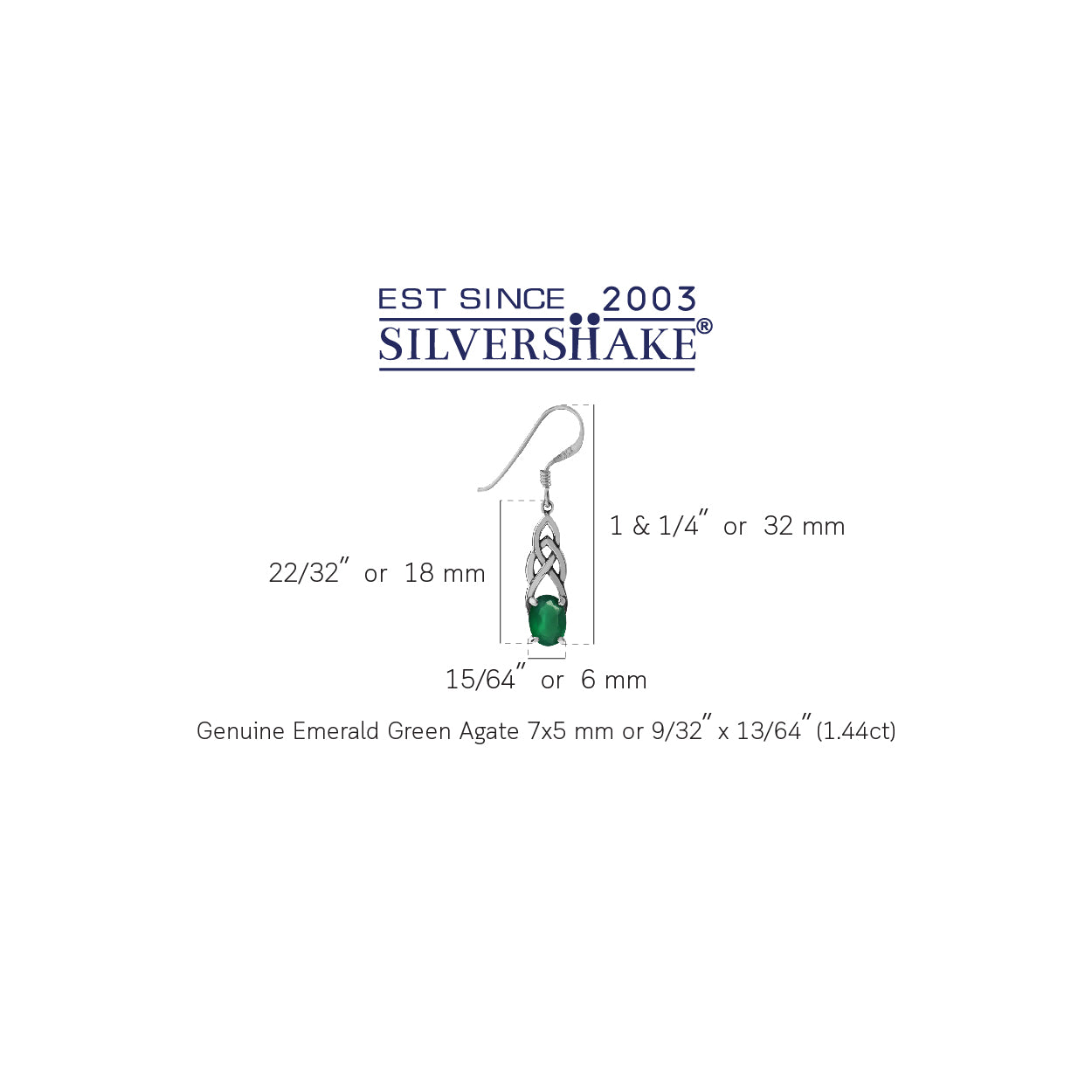 1.44ct. Natural Emerald Green Agate 925 Sterling Silver Celtic Knot Dangle Hook Earrings - Silvershake-store