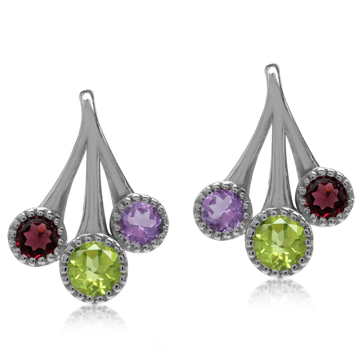 1.14ct. Natural Peridot, Rhodolite Garnet & Amethyst 925 Sterling Silver Hook Earrings