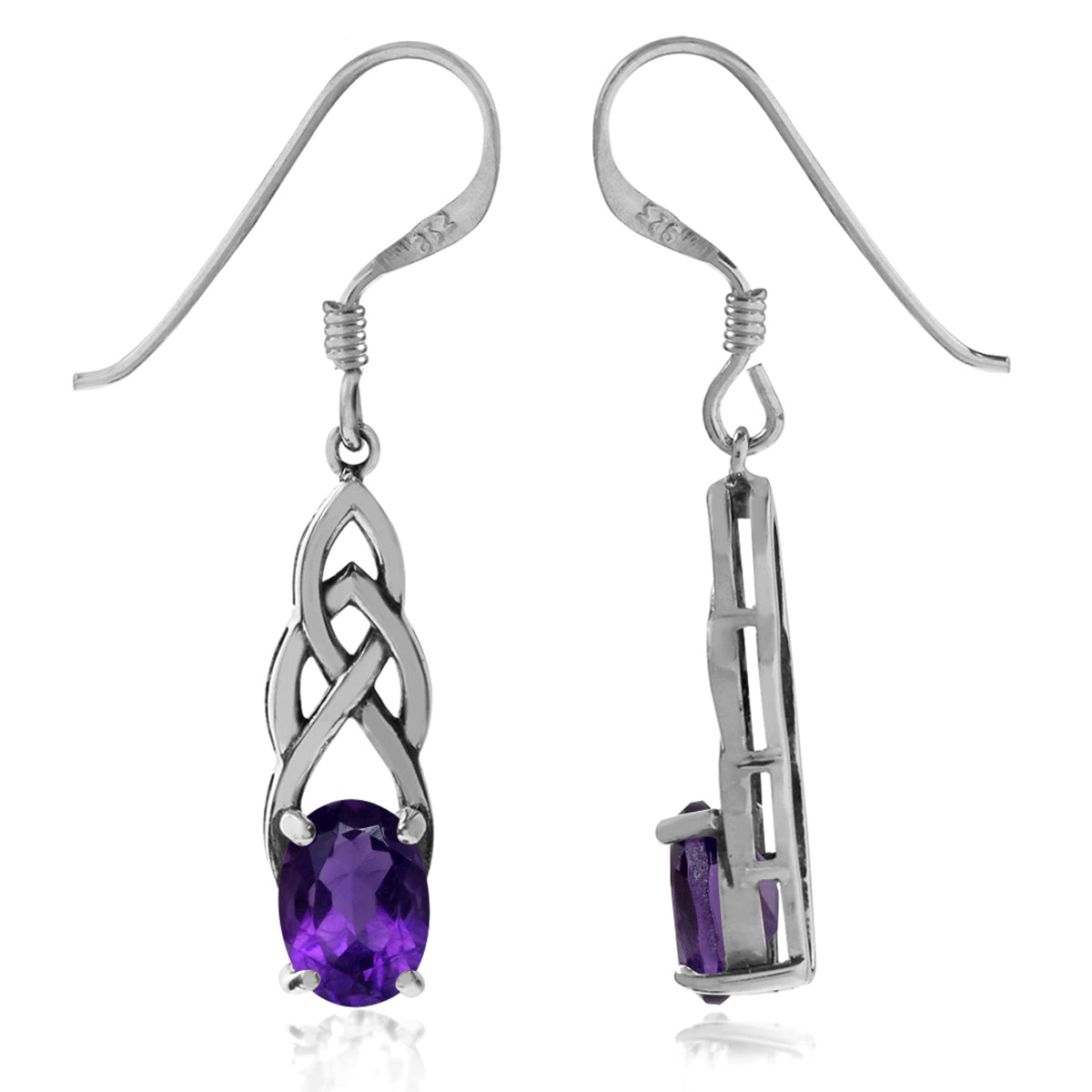 1.44ct. Natural African Amethyst 925 Sterling Silver Celtic Knot Dangle Hook Earrings - Silvershake-store