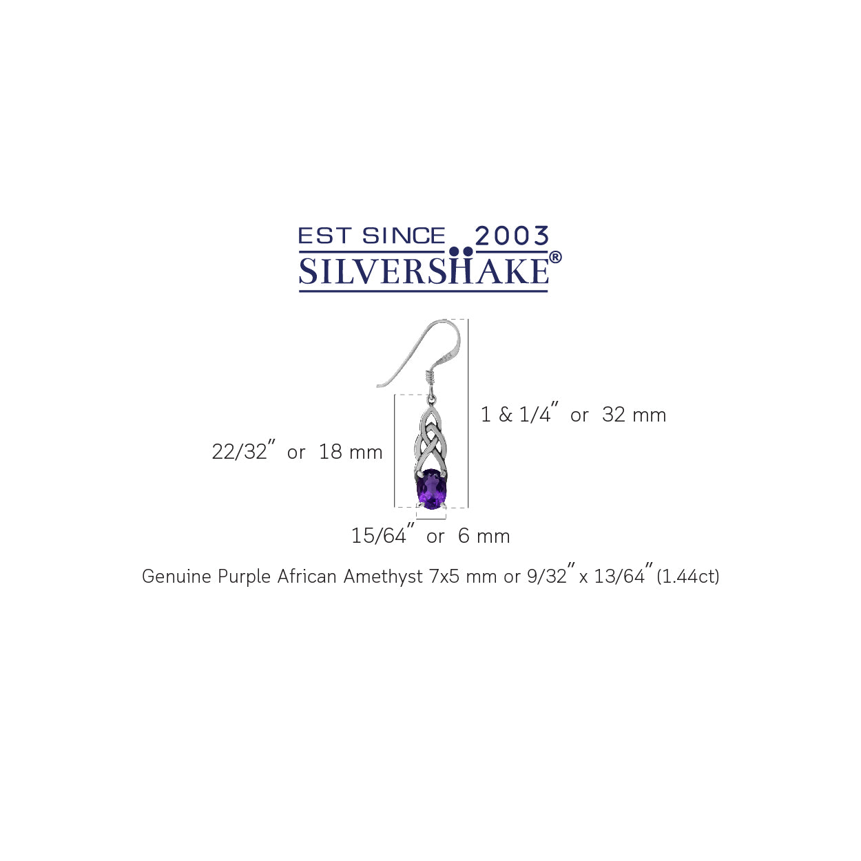 1.44ct. Natural African Amethyst 925 Sterling Silver Celtic Knot Dangle Hook Earrings - Silvershake-store