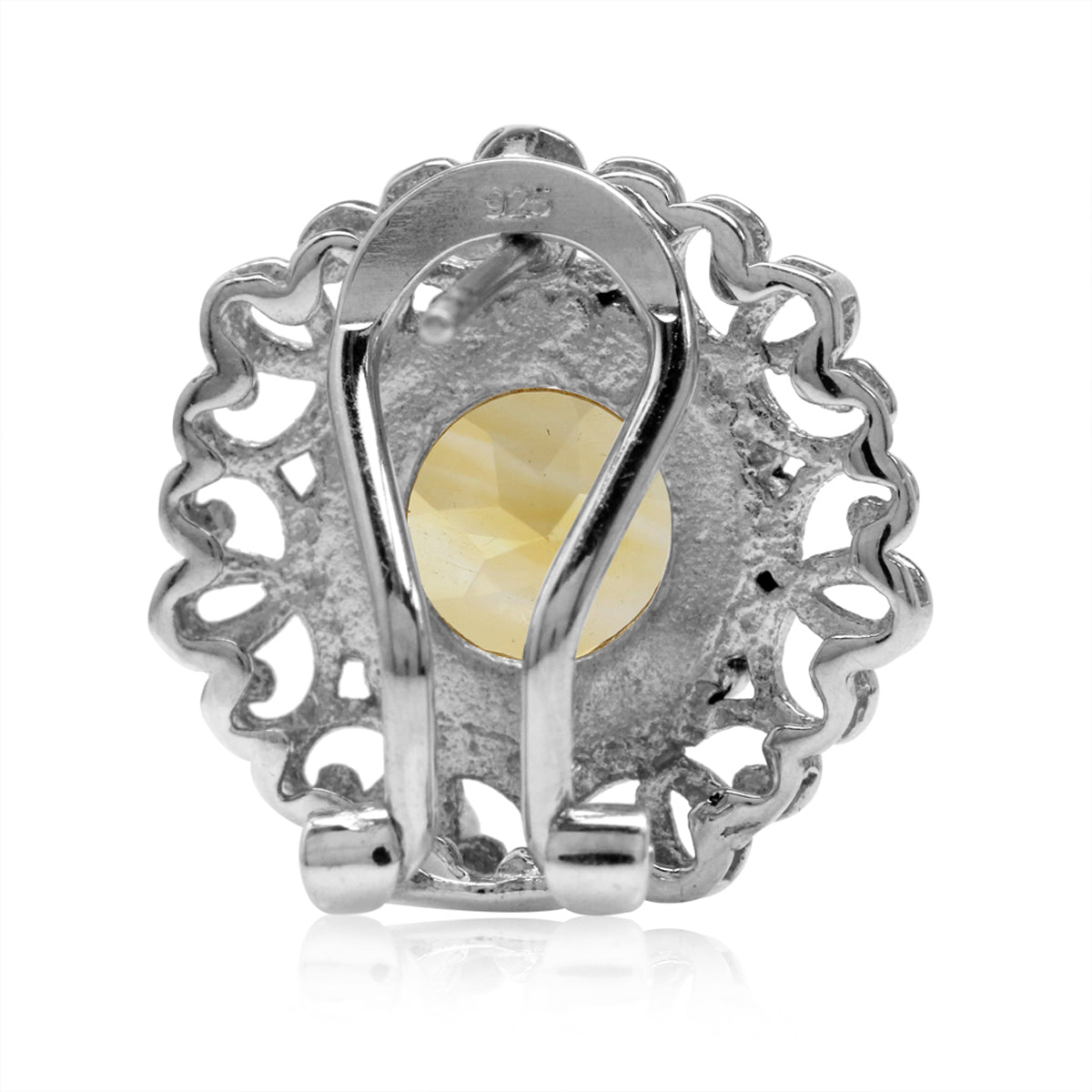 3.84ct. 8MM Natural Round Citrine 925 Sterling Silver Filigree Balinese Style Omega Clip Earrings