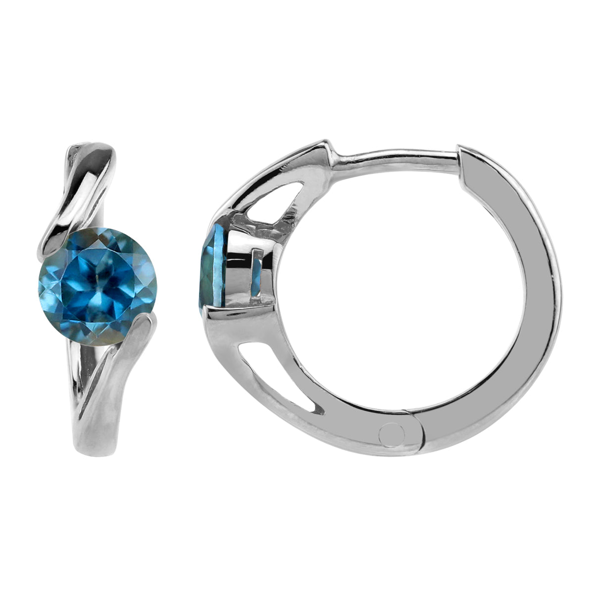 1.24ct. 5mm Genuine London Blue Topaz White Gold Plated 925 Sterling Silver Huggie Hoop Earrings - Silvershake-store