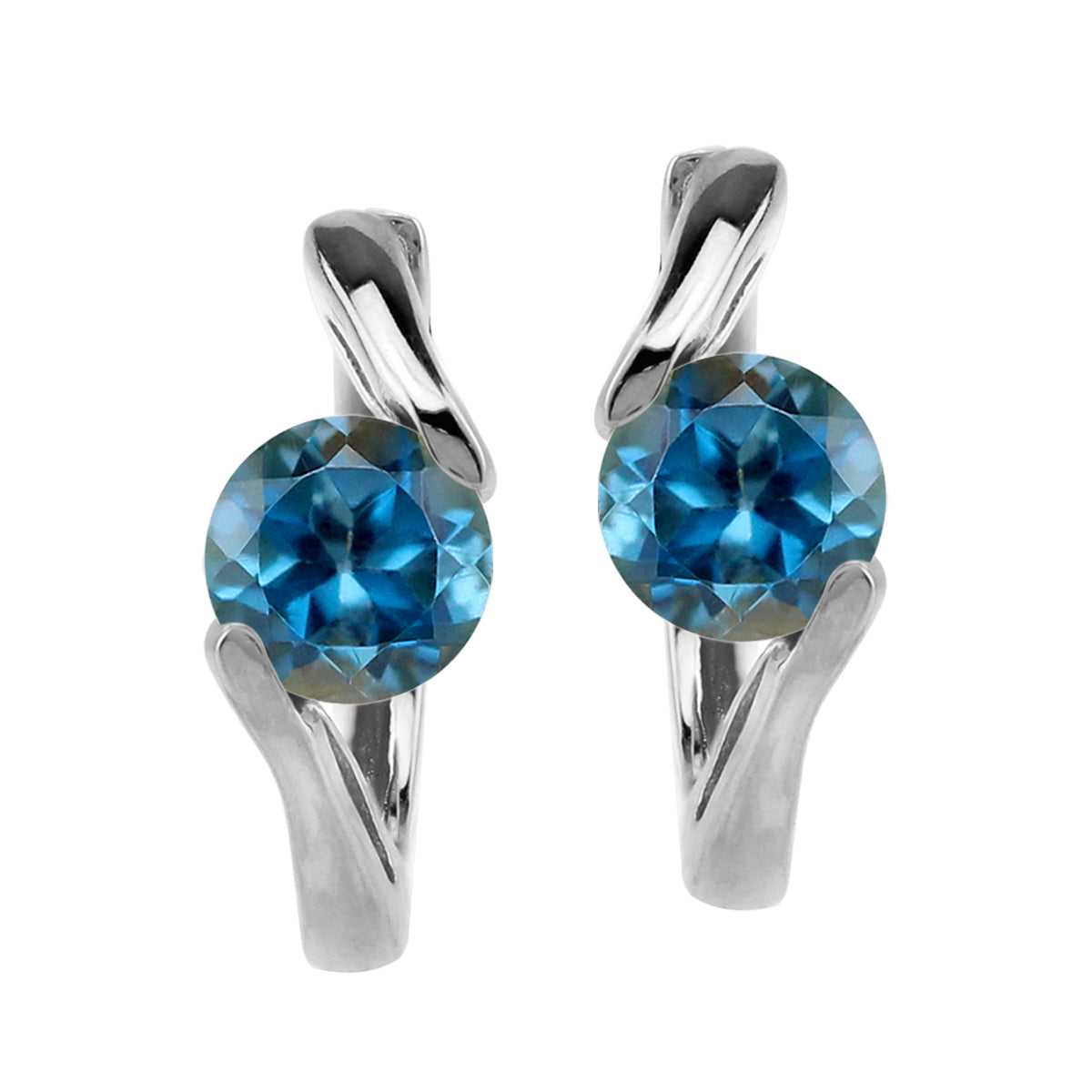 1.24ct. 5mm Genuine London Blue Topaz White Gold Plated 925 Sterling Silver Huggie Hoop Earrings - Silvershake-store