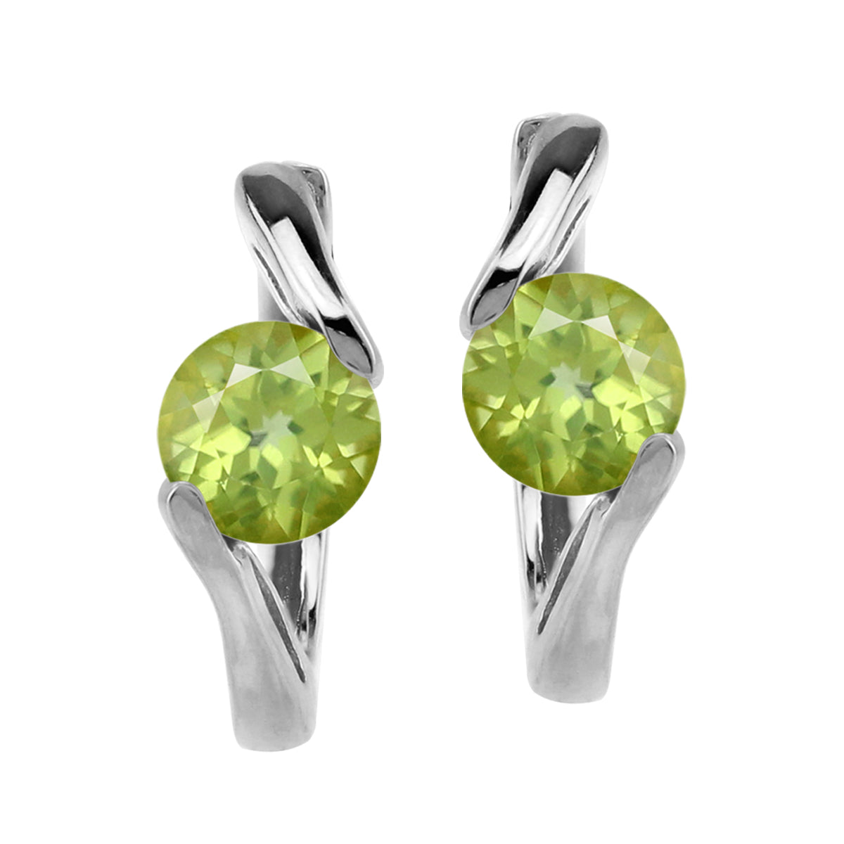 1.1ct. 5mm Natural Round Shape Peridot White Gold Plated 925 Sterling Silver Huggie Hoop Earrings - Silvershake-store