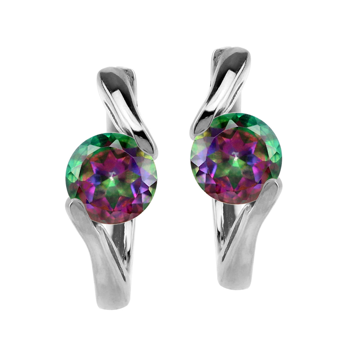 1.16ct. 5mm Round Shape Mystic Fire Topaz White Gold Plated 925 Sterling Silver Huggie Hoop Earrings - Silvershake-store