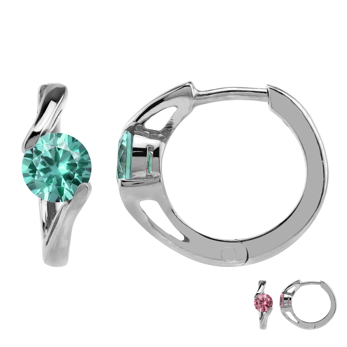 5mm Round Shape Created Color Change Alexandrite 925 Sterling Silver Huggie Hoop Earrings - Silvershake-store