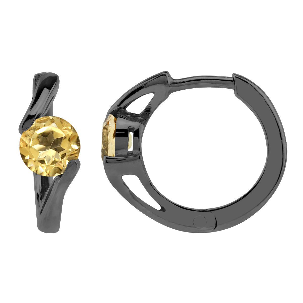 5mm Genuine Round Shape Citrine Black Rhodium Plated 925 Sterling Silver Huggie Hoop Earrings - Silvershake-store