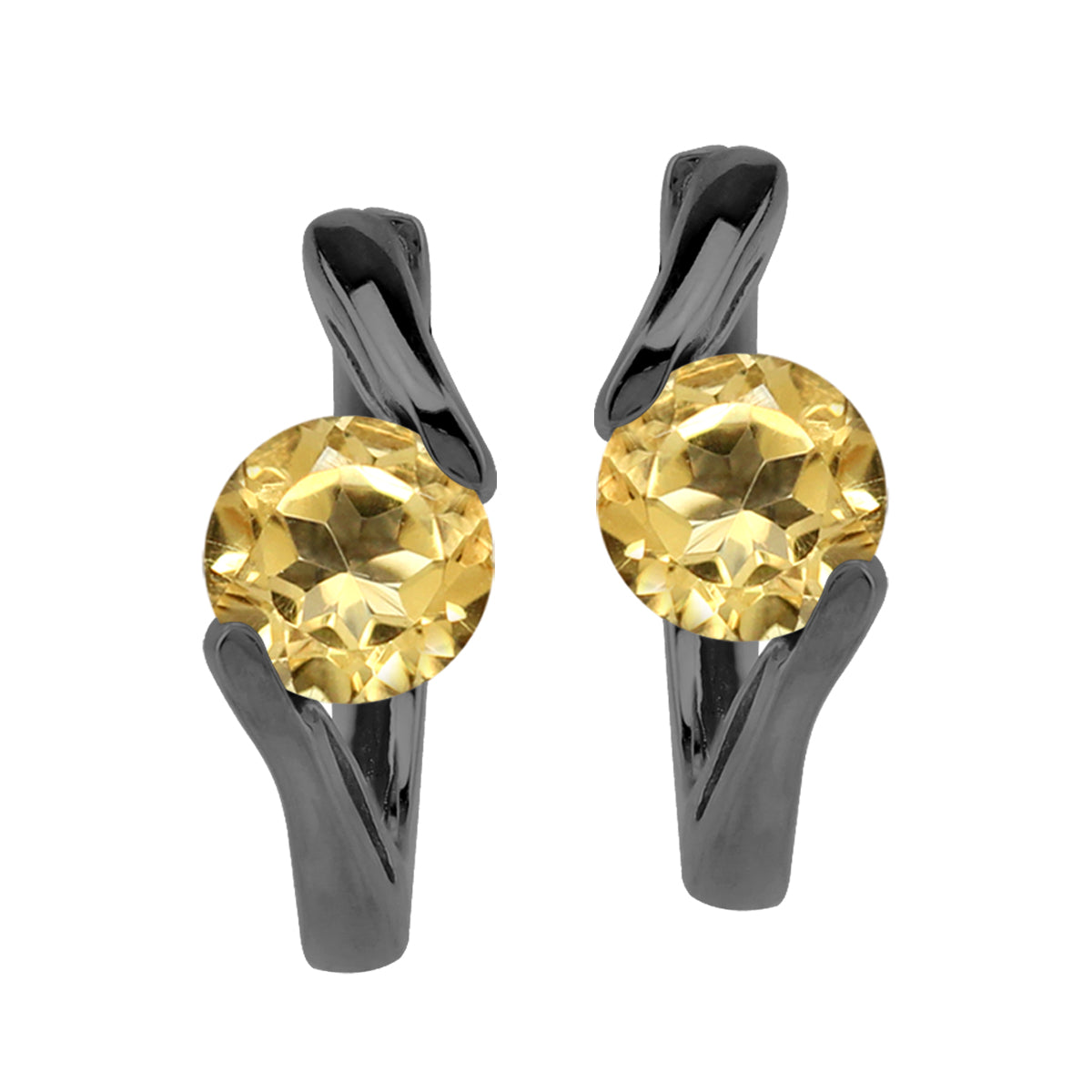 5mm Genuine Round Shape Citrine Black Rhodium Plated 925 Sterling Silver Huggie Hoop Earrings - Silvershake-store
