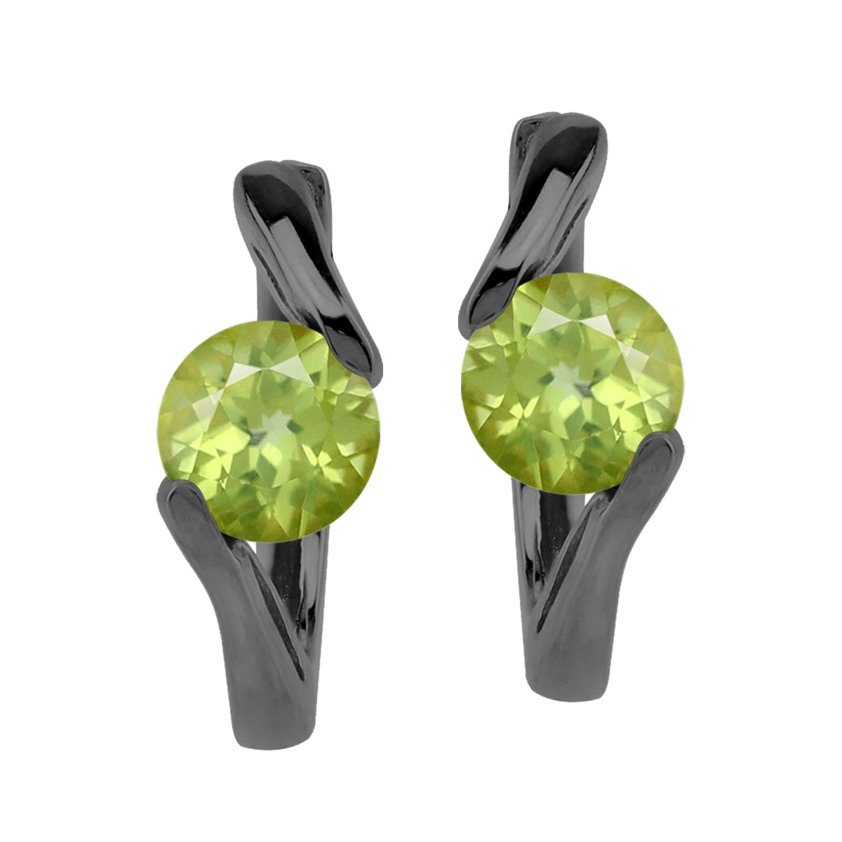 1.1ct. 5mm Natural Round Shape Peridot Black Rhodium Plated 925 Sterling Silver Huggie Hoop Earrings - Silvershake-store