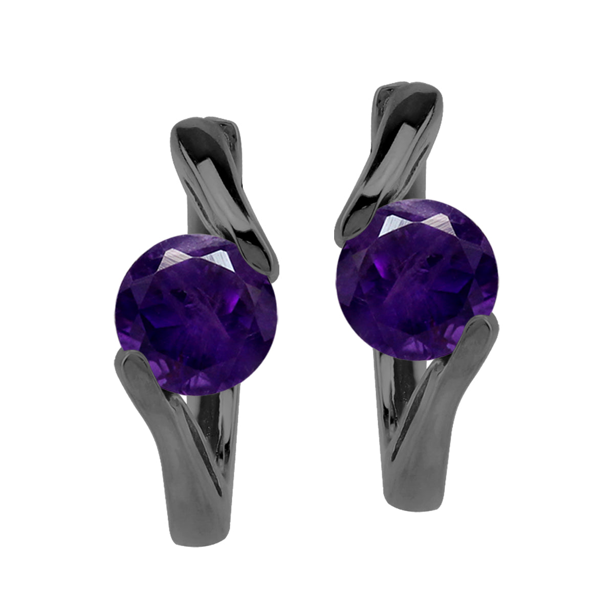 5mm Natural African Amethyst Black Rhodium Plated 925 Sterling Silver Huggie Hoop Earrings - Silvershake-store