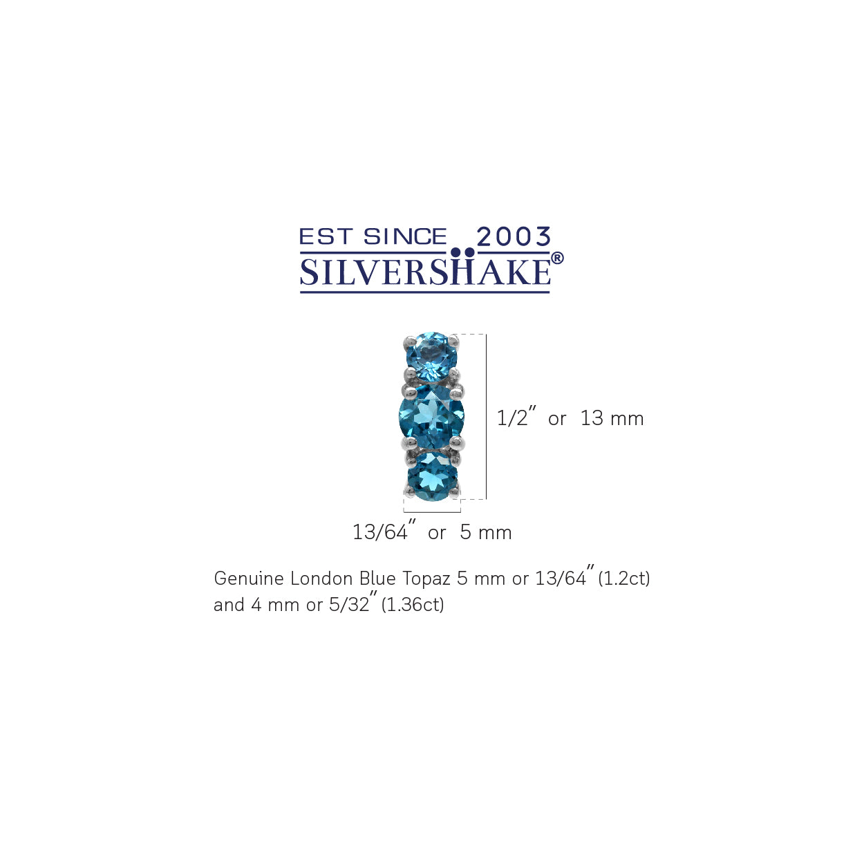2.56ct. 3 Stone Genuine Round London Blue Topaz White Gold Plated 925 Sterling Silver Stud Post Earrings - Silvershake-store
