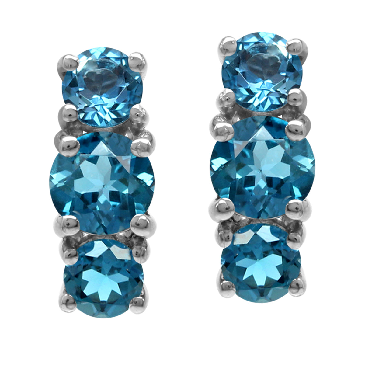 2.56ct. 3 Stone Genuine Round London Blue Topaz White Gold Plated 925 Sterling Silver Stud Post Earrings - Silvershake-store
