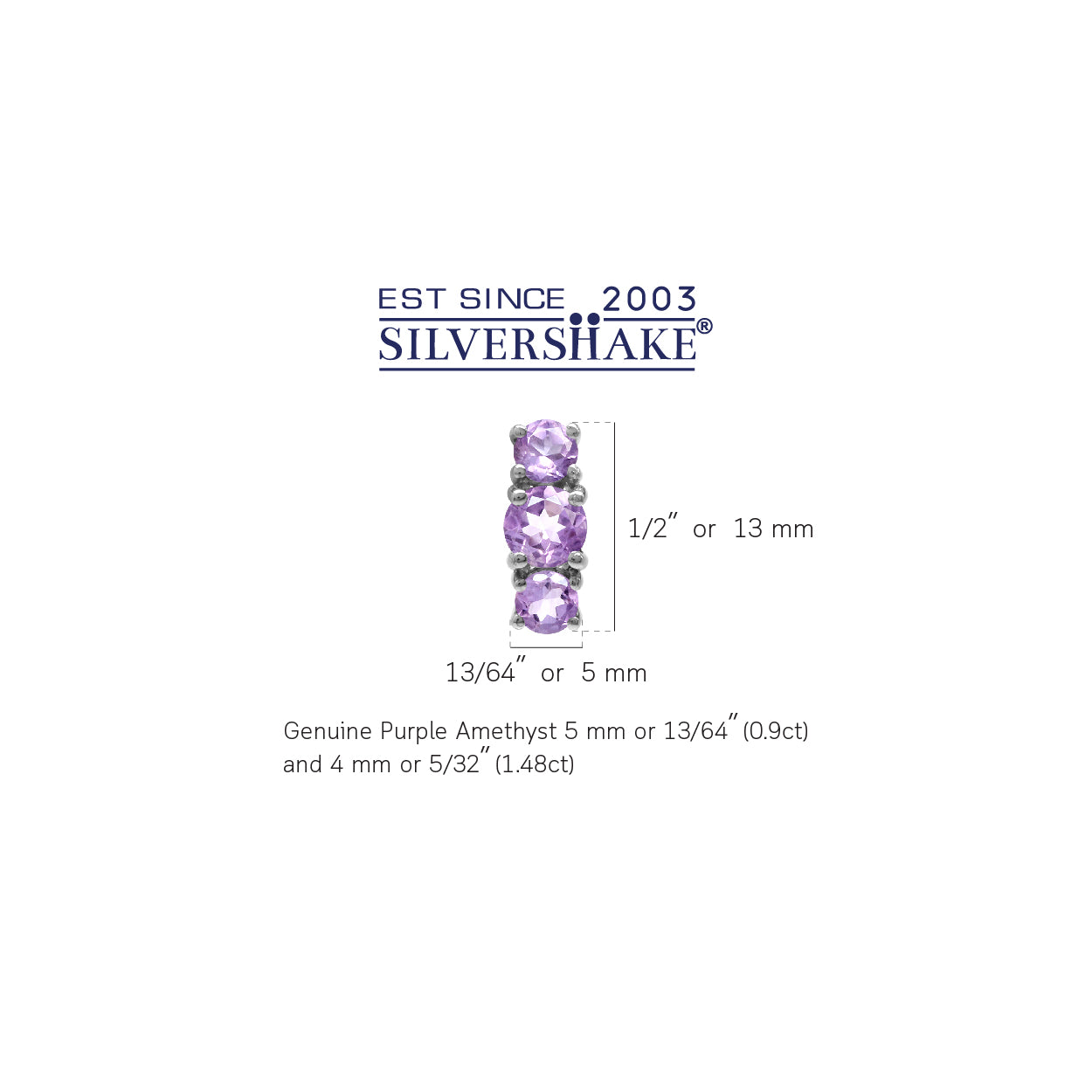 2.38ct. 3 Stone Natural Round Shape Amethyst White Gold Plated 925 Sterling Silver Stud Post Earrings - Silvershake-store