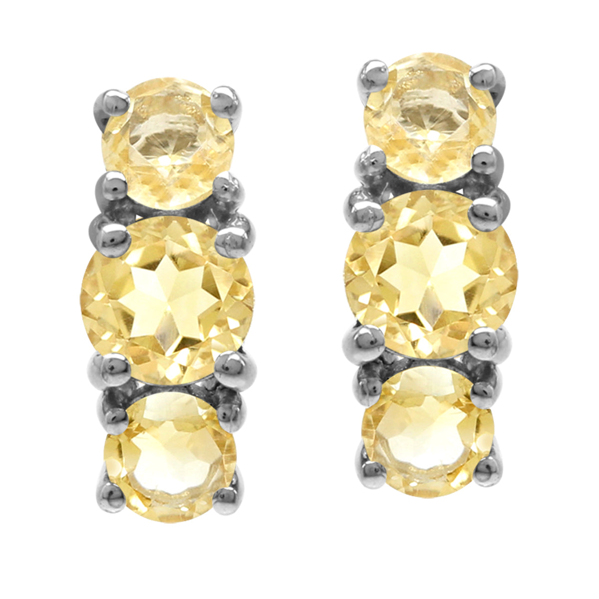 1.92ct. 3 Stone Natural Round Shape Citrine White Gold Plated 925 Sterling Silver Stud Post Earrings - Silvershake-store