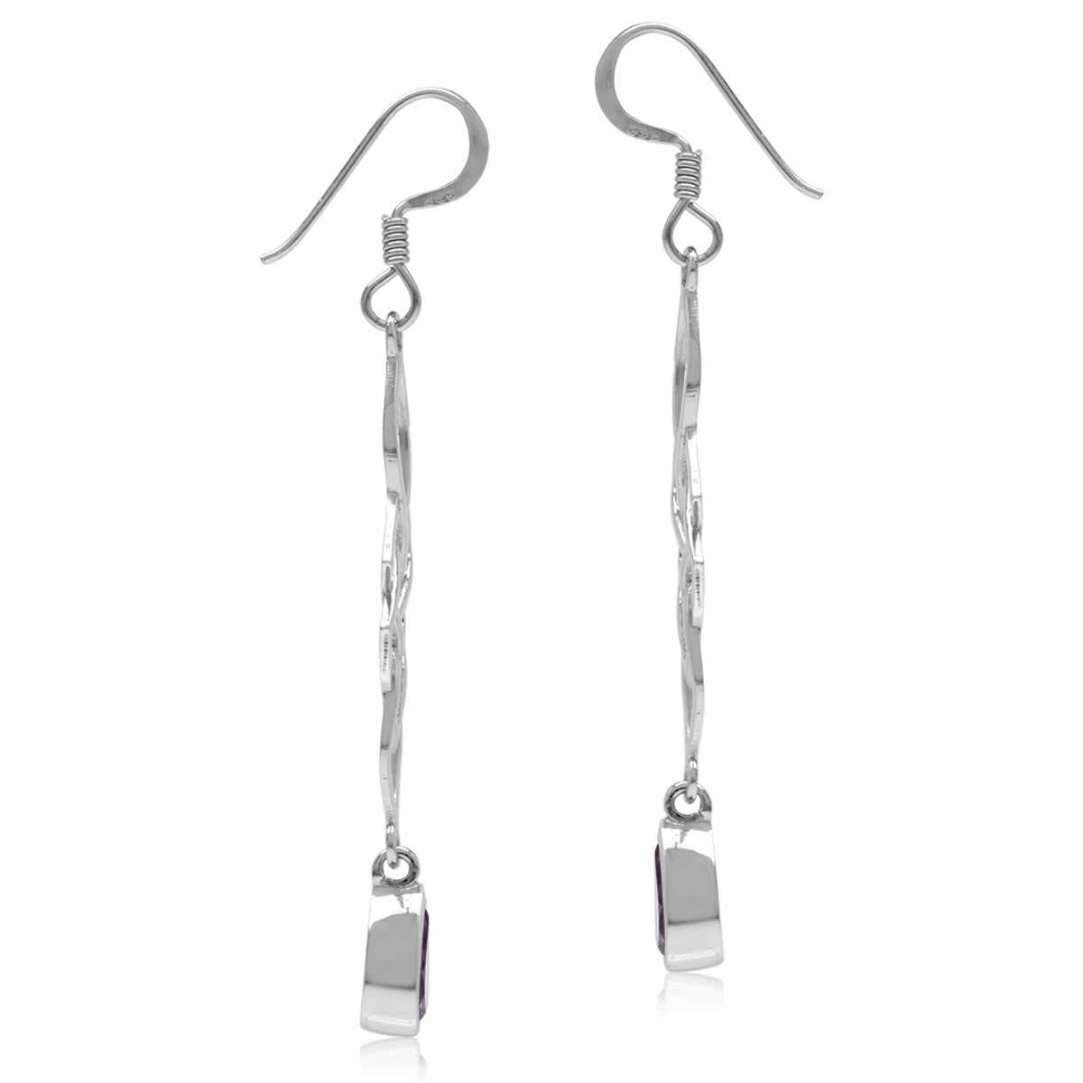 1.28ct. Natural Amethyst White Gold Plated 925 Sterling Silver Celtic Knot Weave Dangle Hook Earrings