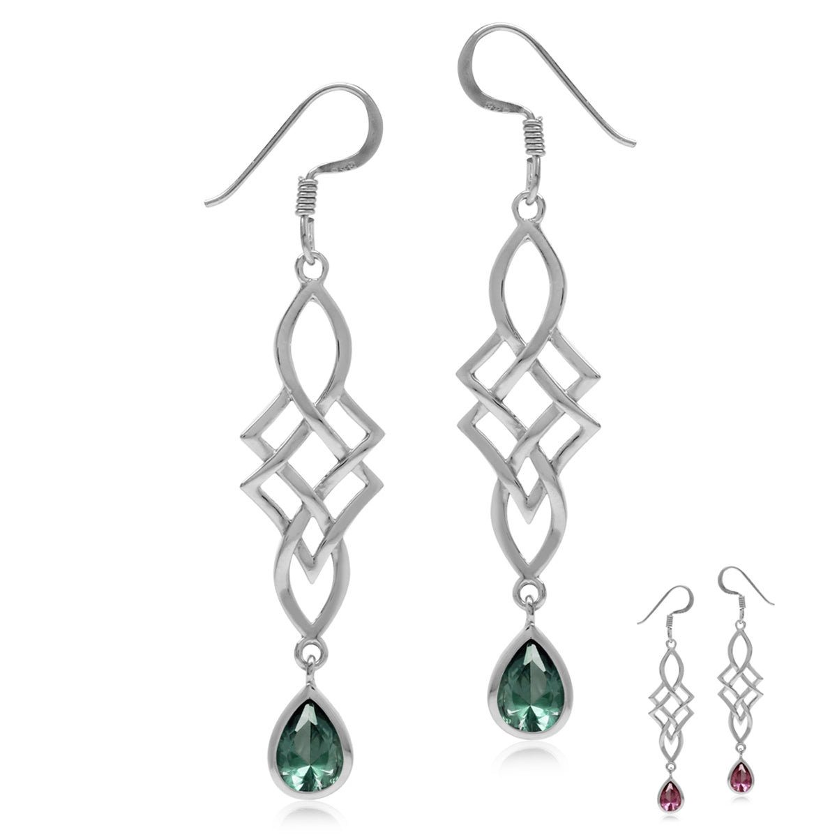 Simulated Color Change Alexandrite 925 Sterling Silver Celtic Knot Weave Dangle Hook Earrings