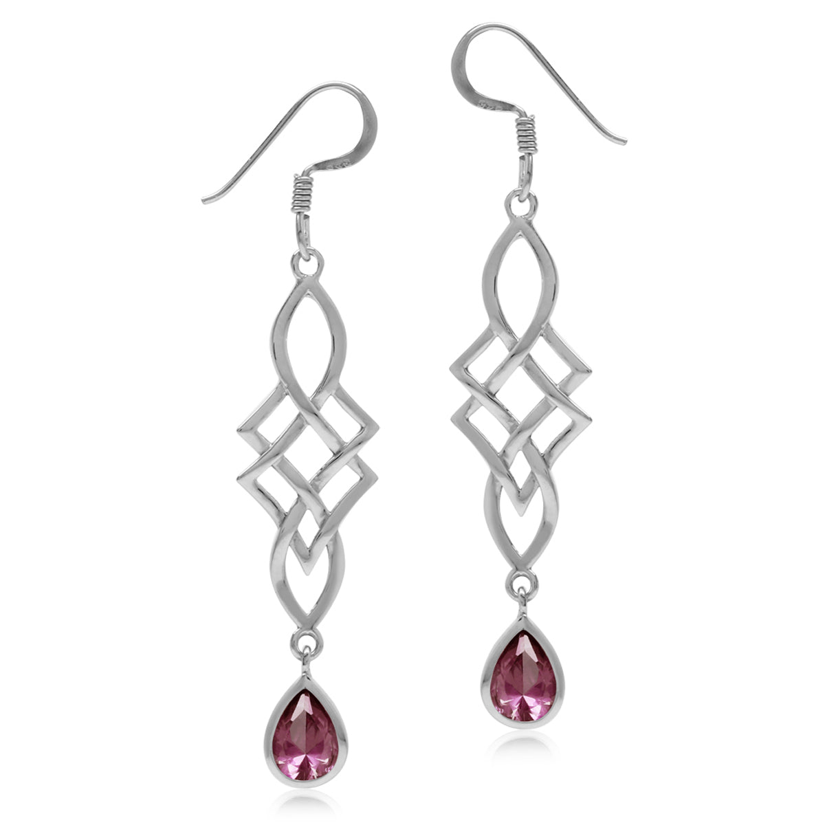 Simulated Color Change Alexandrite 925 Sterling Silver Celtic Knot Weave Dangle Hook Earrings