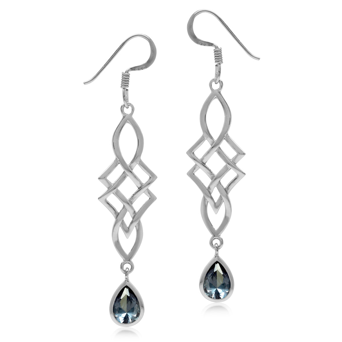Simulated Color Change Alexandrite 925 Sterling Silver Celtic Knot Weave Dangle Hook Earrings