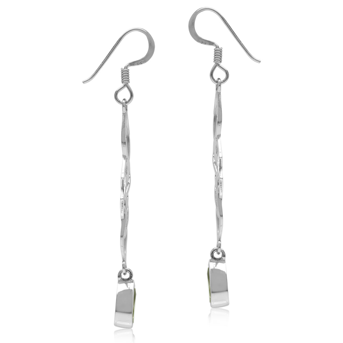 1.46ct. Natural Peridot White Gold Plated 925 Sterling Silver Celtic Knot Weave Dangle Hook Earrings