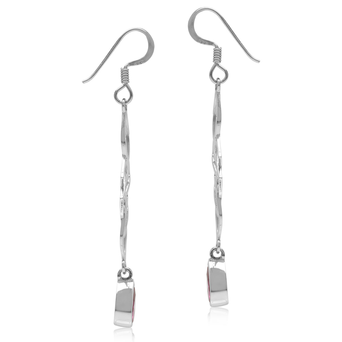 Simulated Ruby White Gold Plated 925 Sterling Silver Celtic Knot Weave Dangle Hook Earrings