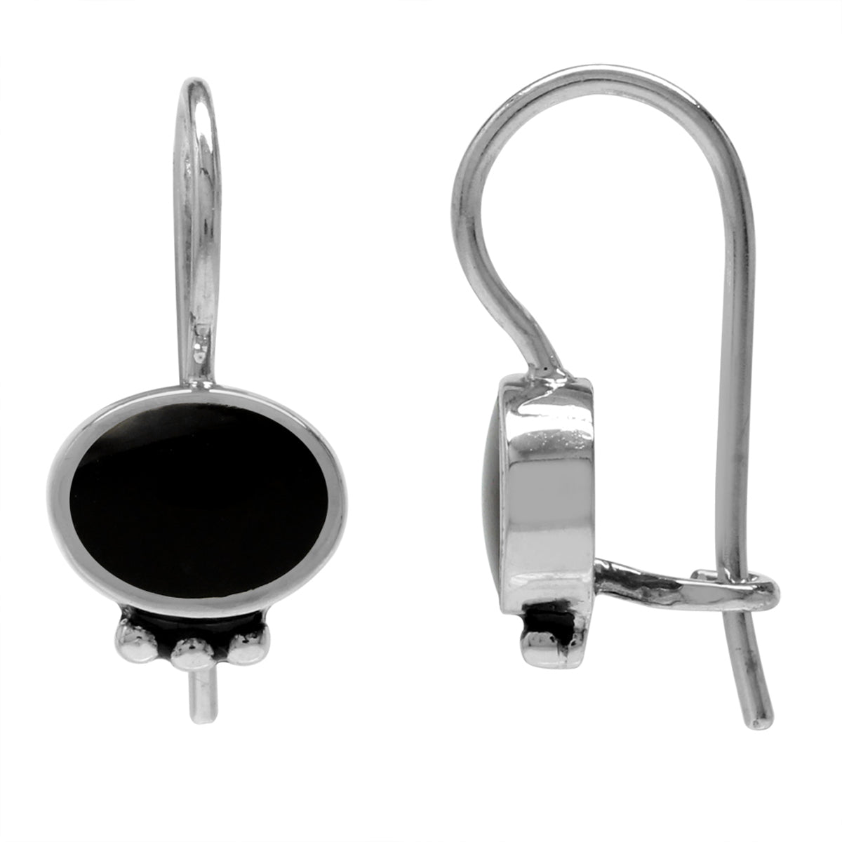 Oval Shape Created Black Onyx Inlay 925 Sterling Silver Hook Closure Earrings - Silvershake-store