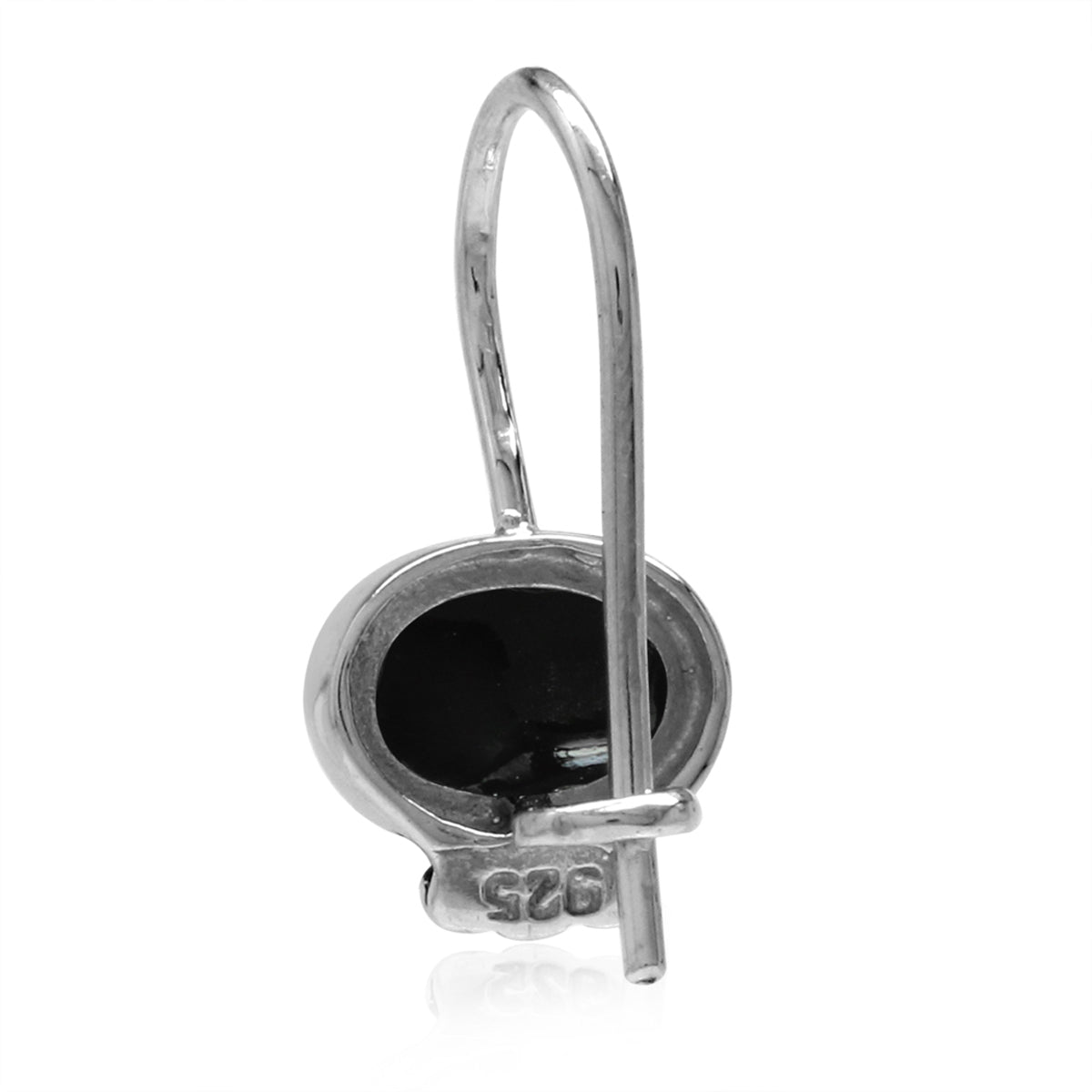 Oval Shape Created Black Onyx Inlay 925 Sterling Silver Hook Closure Earrings - Silvershake-store