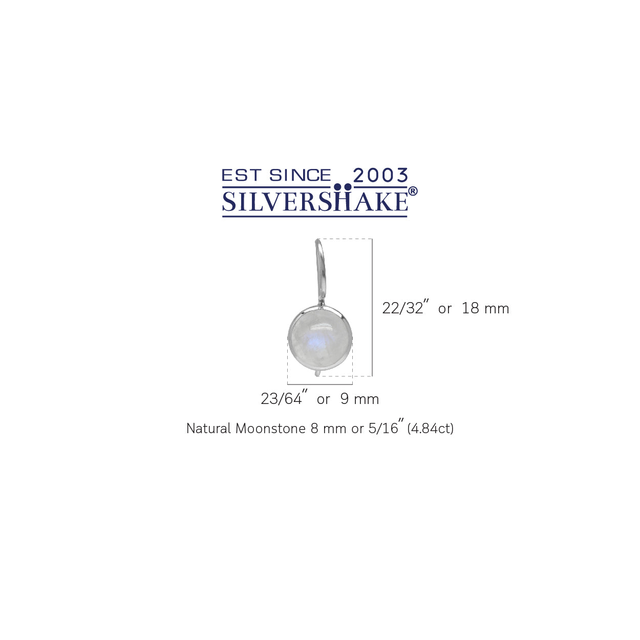 8mm Natural Moonstone White Gold Plated 925 Sterling Silver Hook Closure Earrings - Silvershake-store