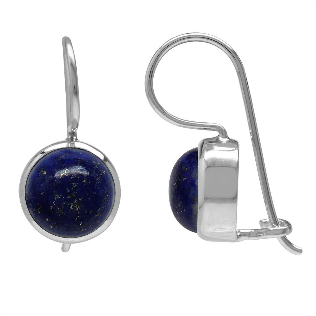 8mm Genuine Lapis White Gold Plated 925 Sterling Silver Hook Closure Earrings - Silvershake-store