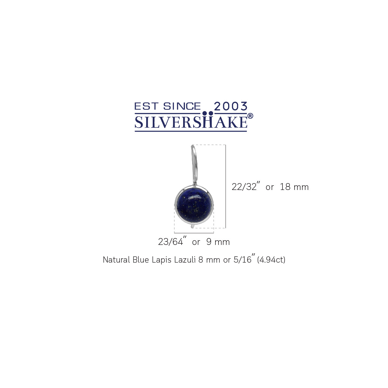 8mm Genuine Lapis White Gold Plated 925 Sterling Silver Hook Closure Earrings - Silvershake-store