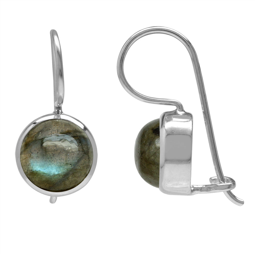8mm Labradorite White Gold Plated 925 Sterling Silver Hook Closure Earrings - Silvershake-store