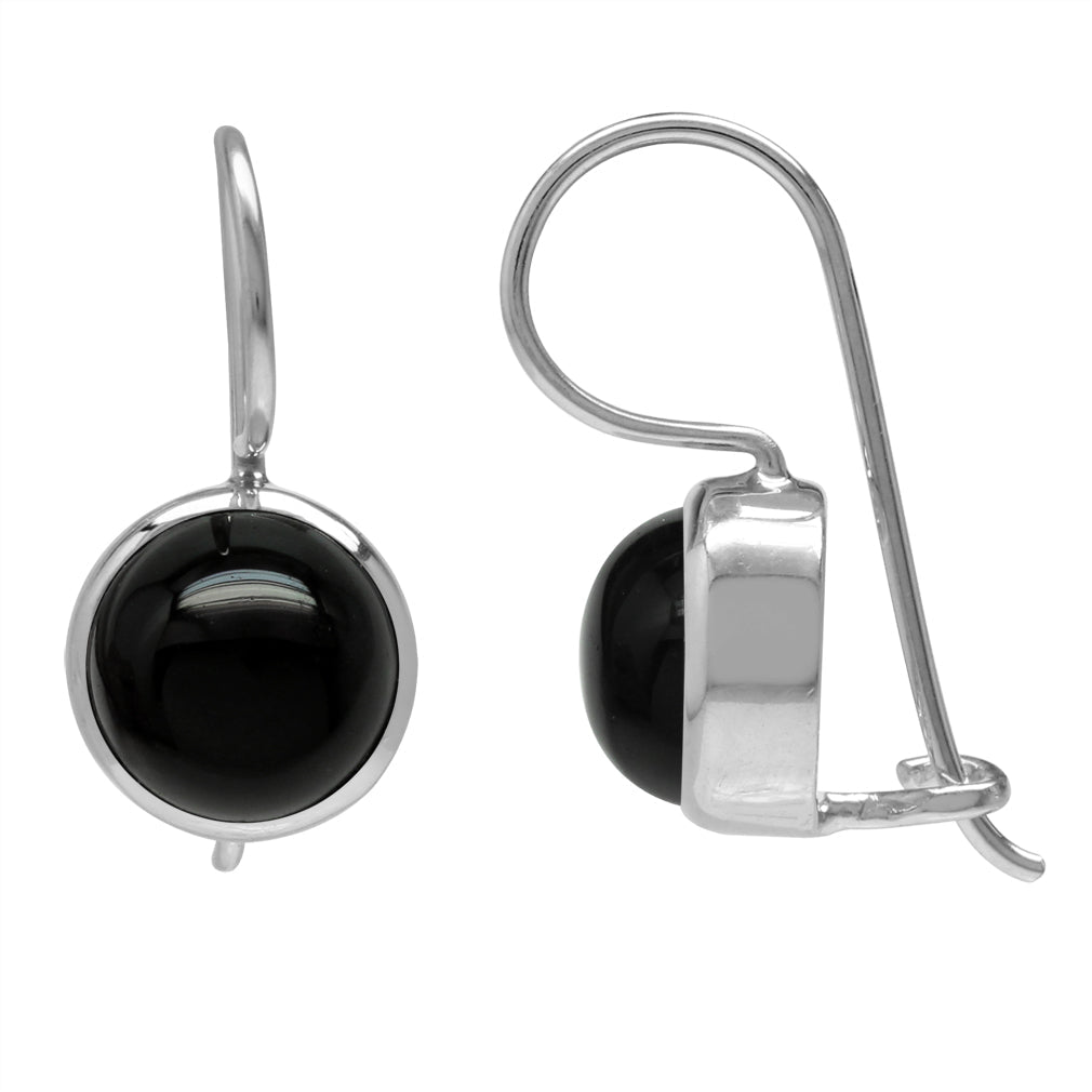 8mm Natural Black Onyx White Gold Plated 925 Sterling Silver Hook Closure Earrings - Silvershake-store