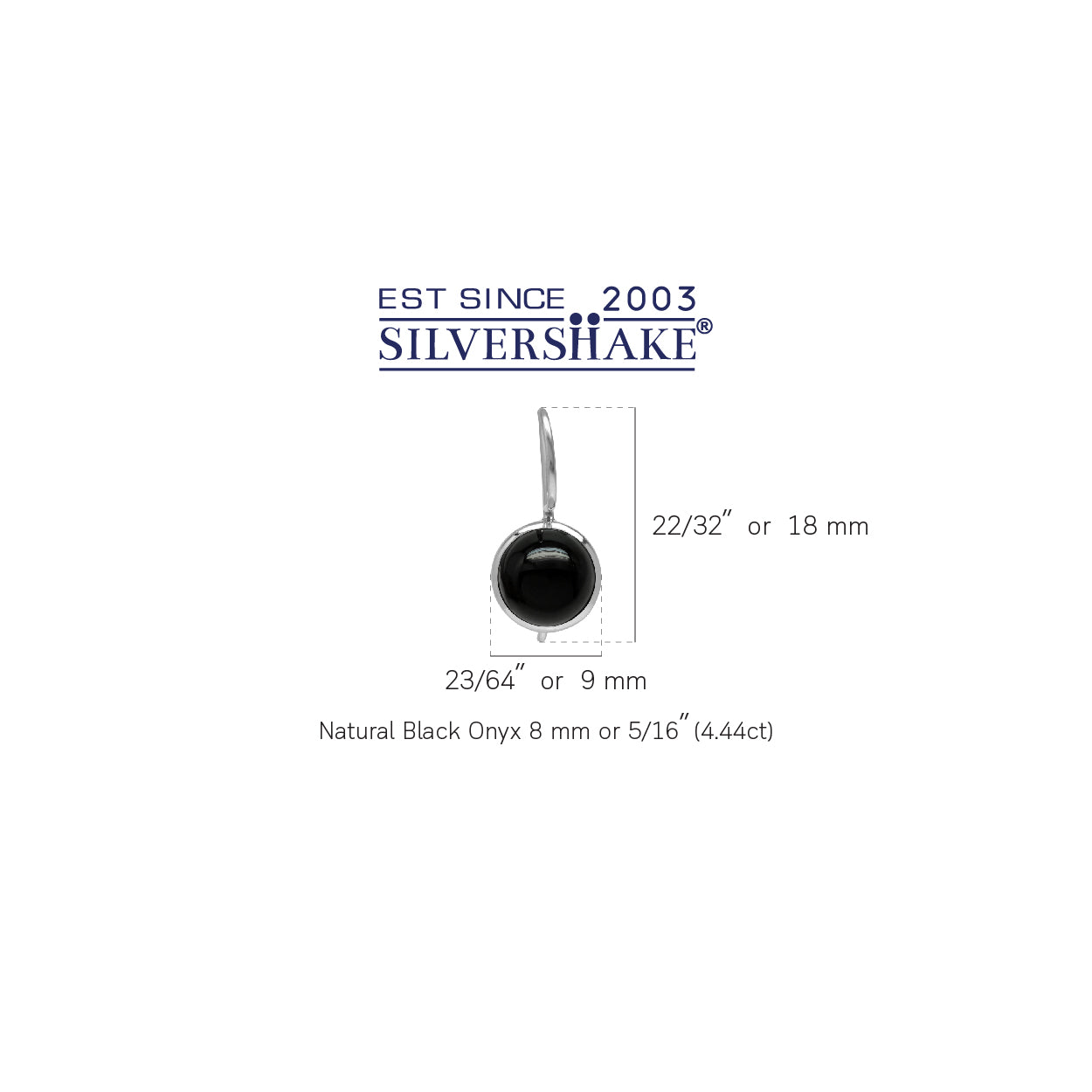 8mm Natural Black Onyx White Gold Plated 925 Sterling Silver Hook Closure Earrings - Silvershake-store