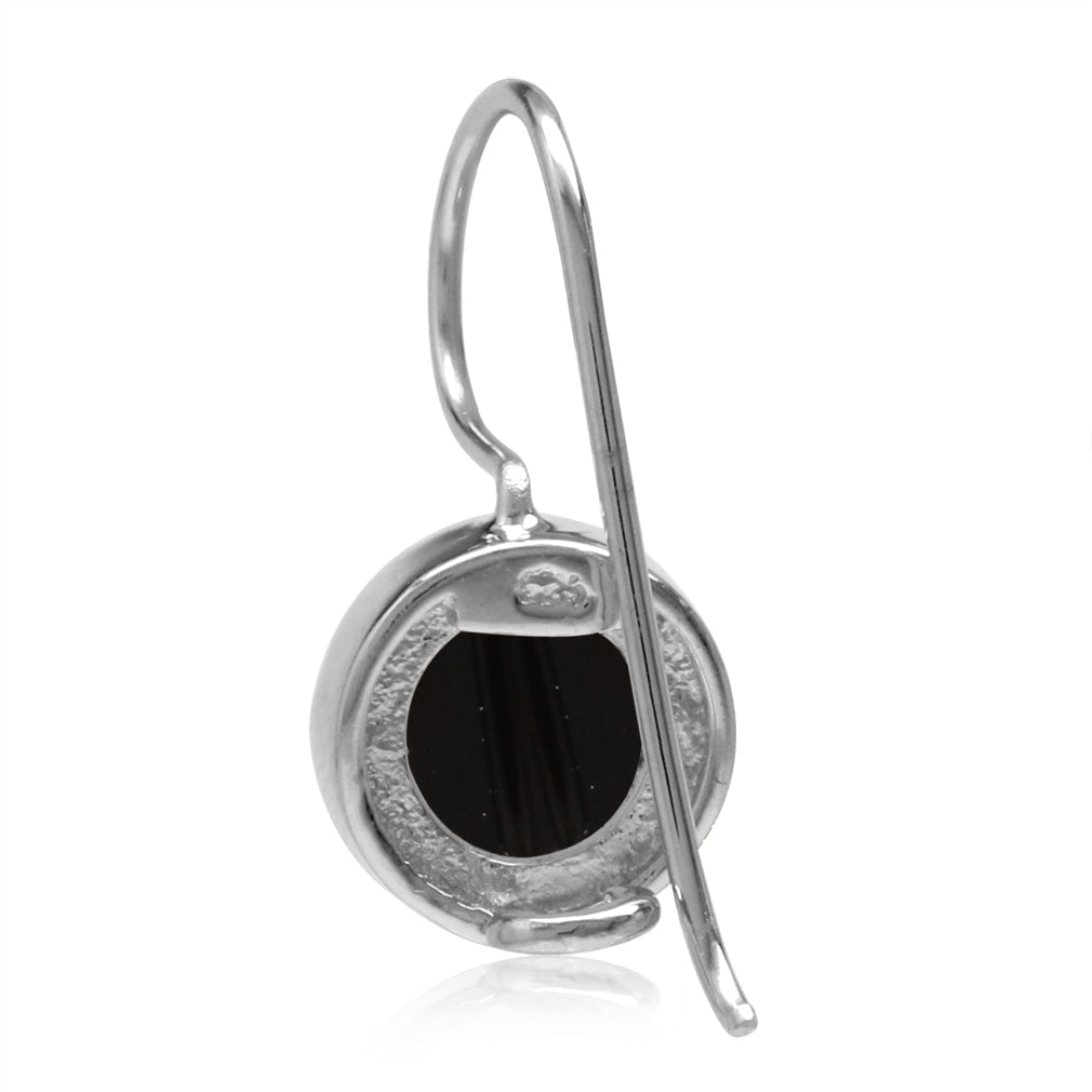 8mm Natural Black Onyx White Gold Plated 925 Sterling Silver Hook Closure Earrings - Silvershake-store
