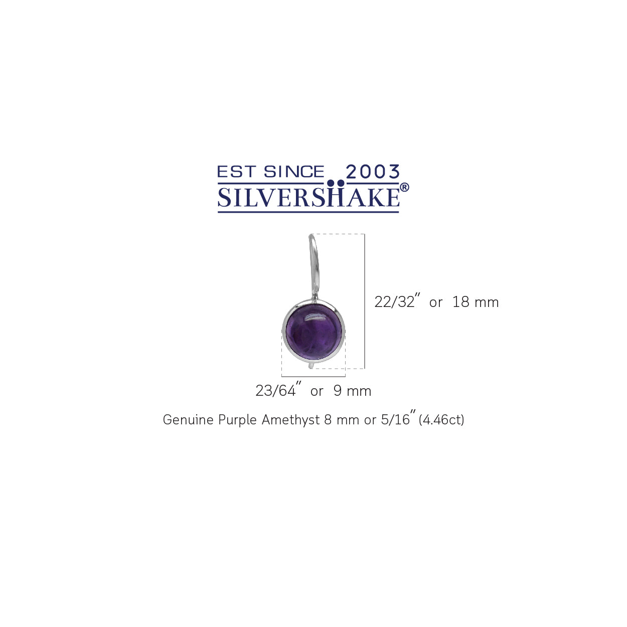 8mm Cabochon Amethyst White Gold Plated 925 Sterling Silver Hook Closure Earrings - Silvershake-store