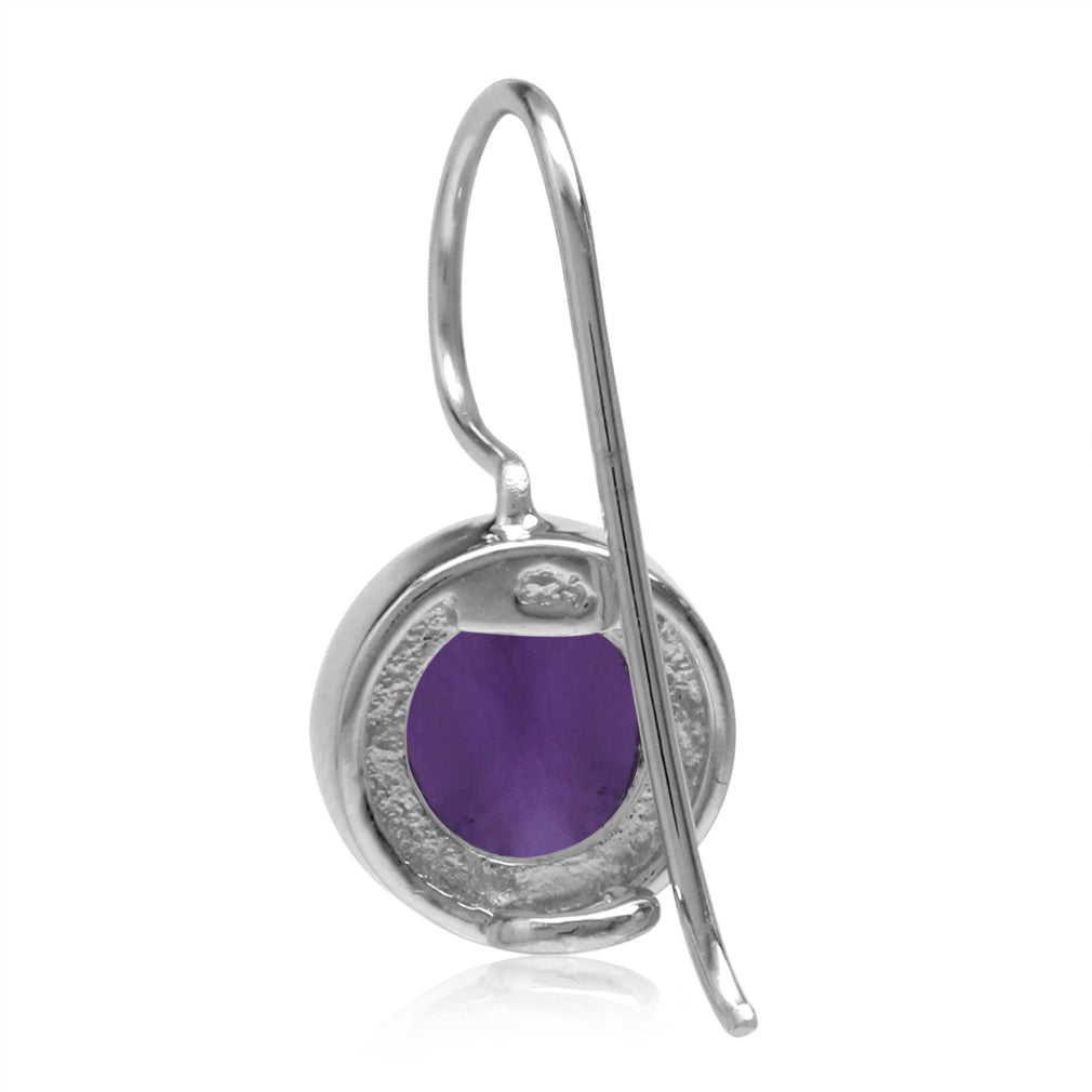 8mm Cabochon Amethyst White Gold Plated 925 Sterling Silver Hook Closure Earrings - Silvershake-store