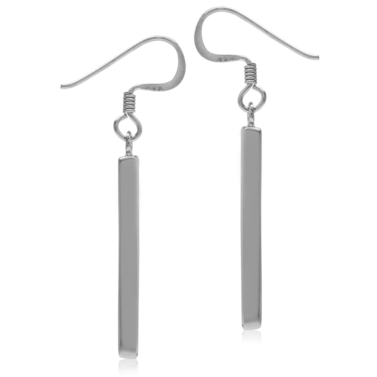 Created Black Onyx Inlay White Gold Plated 925 Sterling Silver Stick Dangle Hook Earrings - Silvershake-store