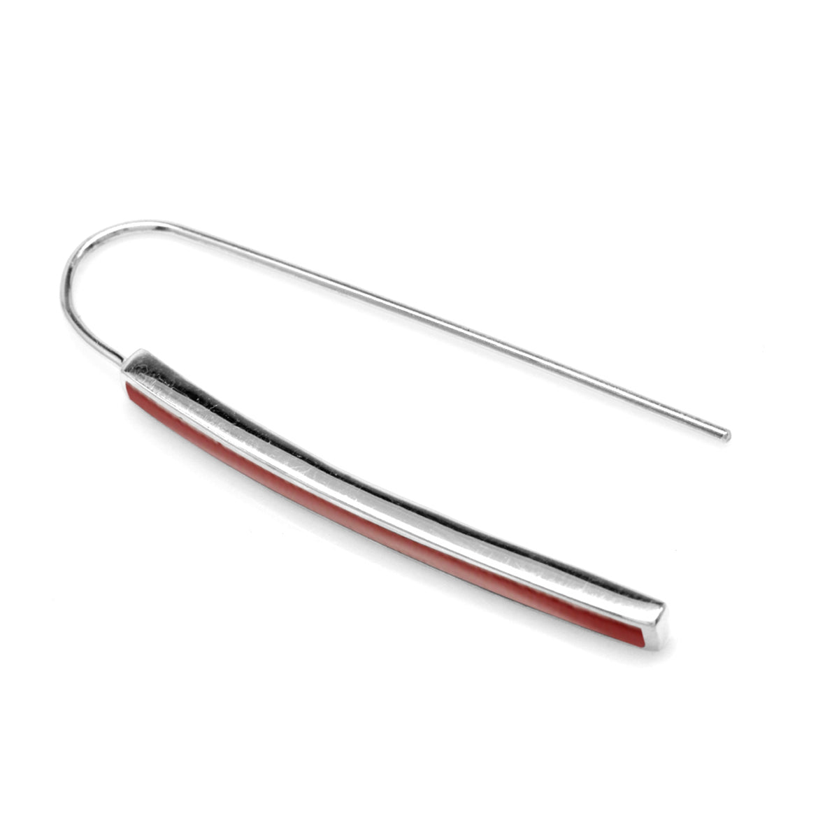 Long Created Red Coral Inlay White Gold Plated 925 Sterling Silver Threader Earrings - Silvershake-store