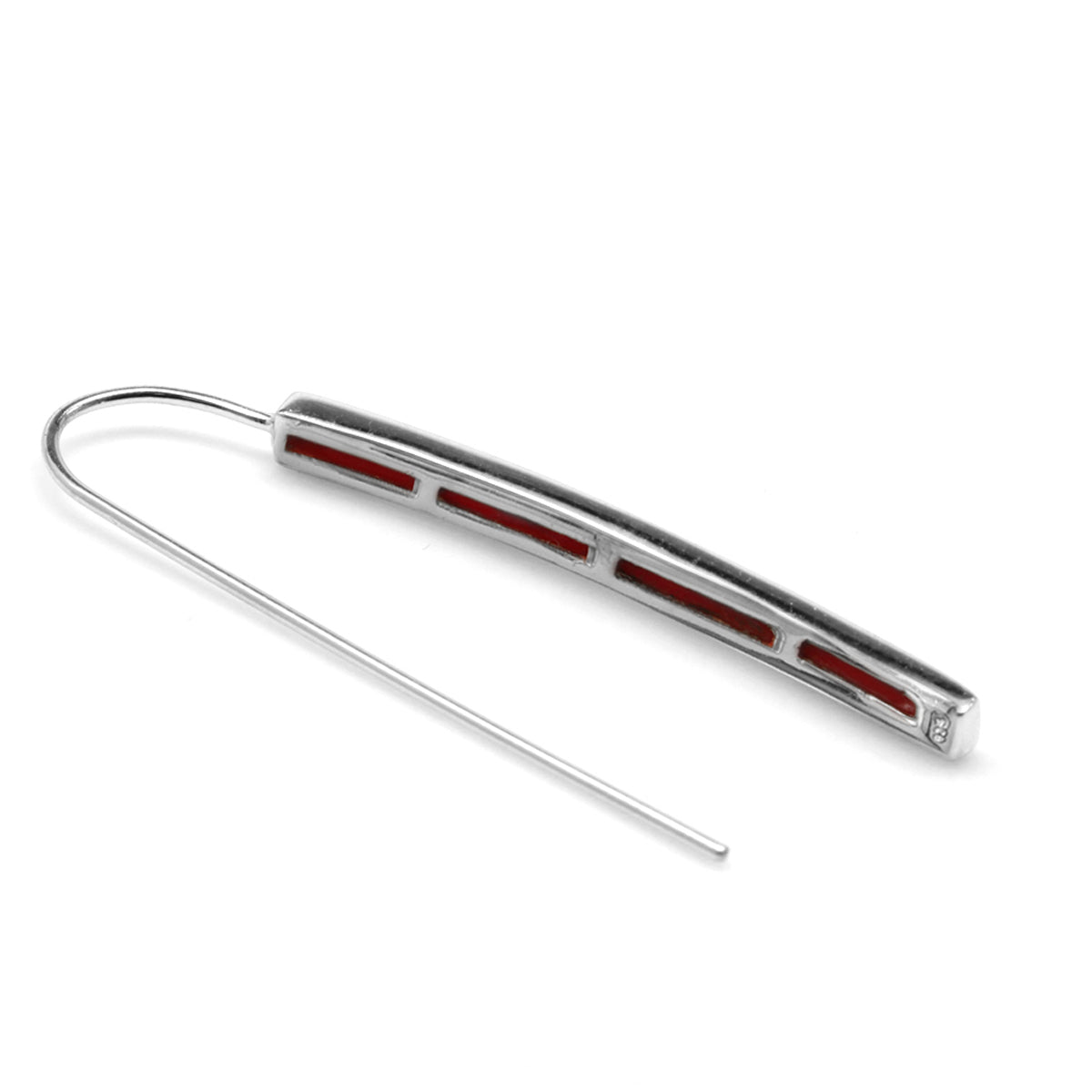 Long Created Red Coral Inlay White Gold Plated 925 Sterling Silver Threader Earrings - Silvershake-store