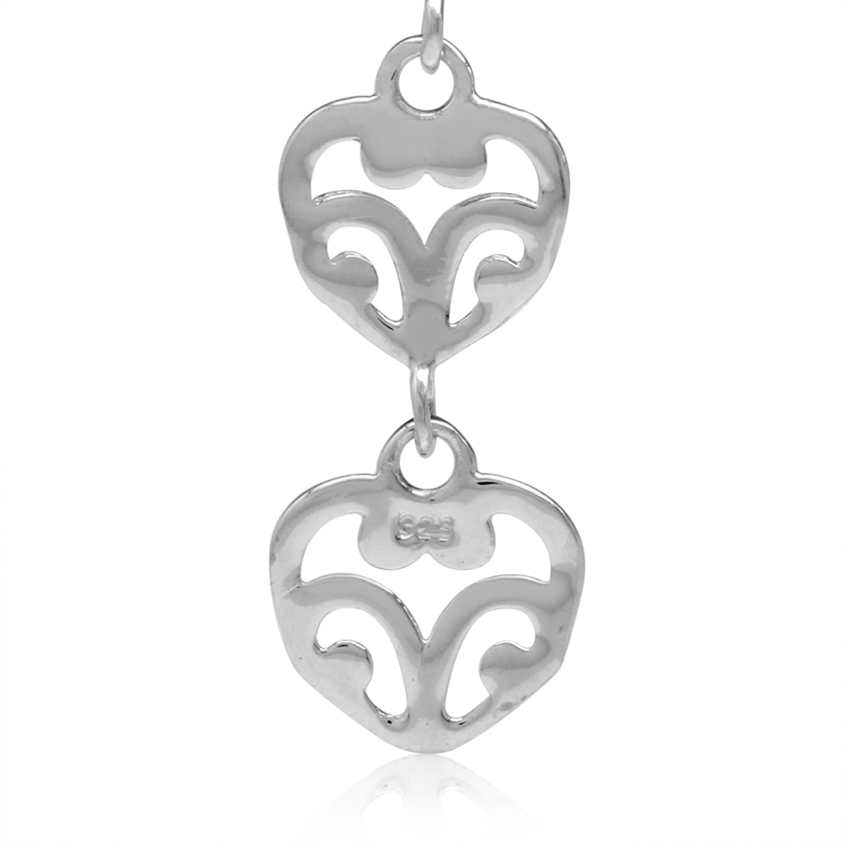 White Gold Plated 925 Sterling Silver Graduated 3 Hearts Victorian Style Dangle Hook Earrings