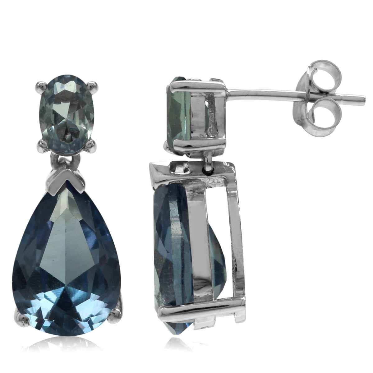 12X8mm Pear Shape Created Color Change Alexandrite 925 Sterling Silver Drop Dangle Post Earrings