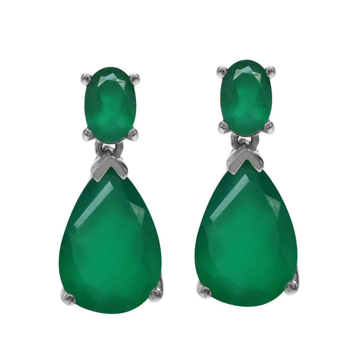6.2ct. 12X8mm Natural Pear Shape Emerald Green Agate 925 Sterling Silver Drop Dangle Post Earrings