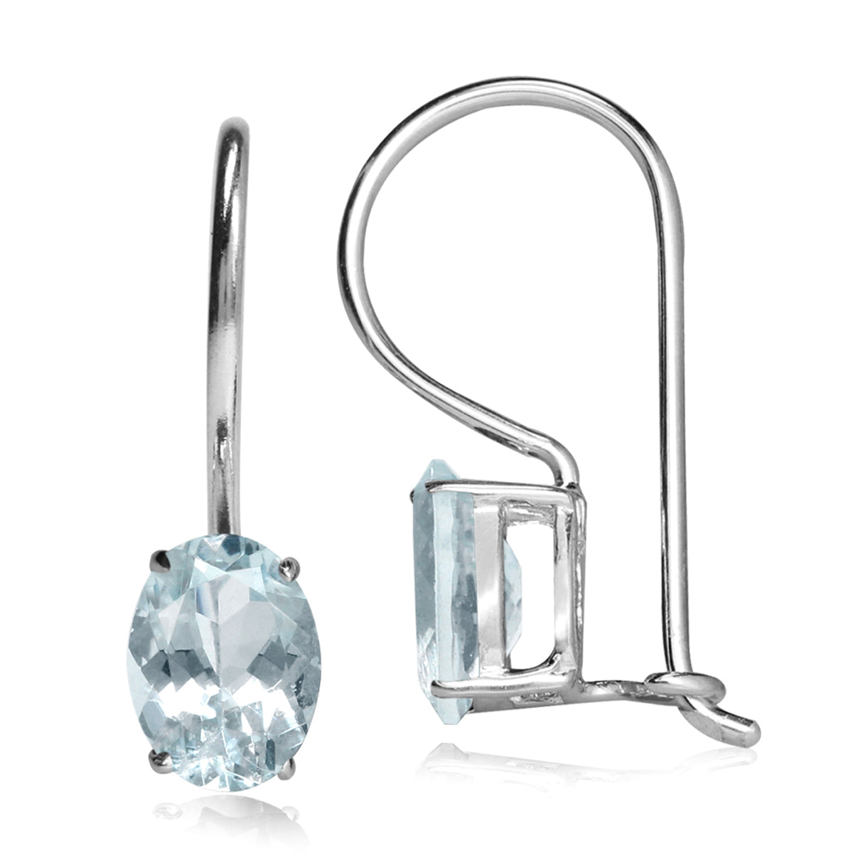 1.38ct. 7x5MM Genuine Oval Shape Blue Aquamarine 925 Sterling Silver Hook Closure Earrings
