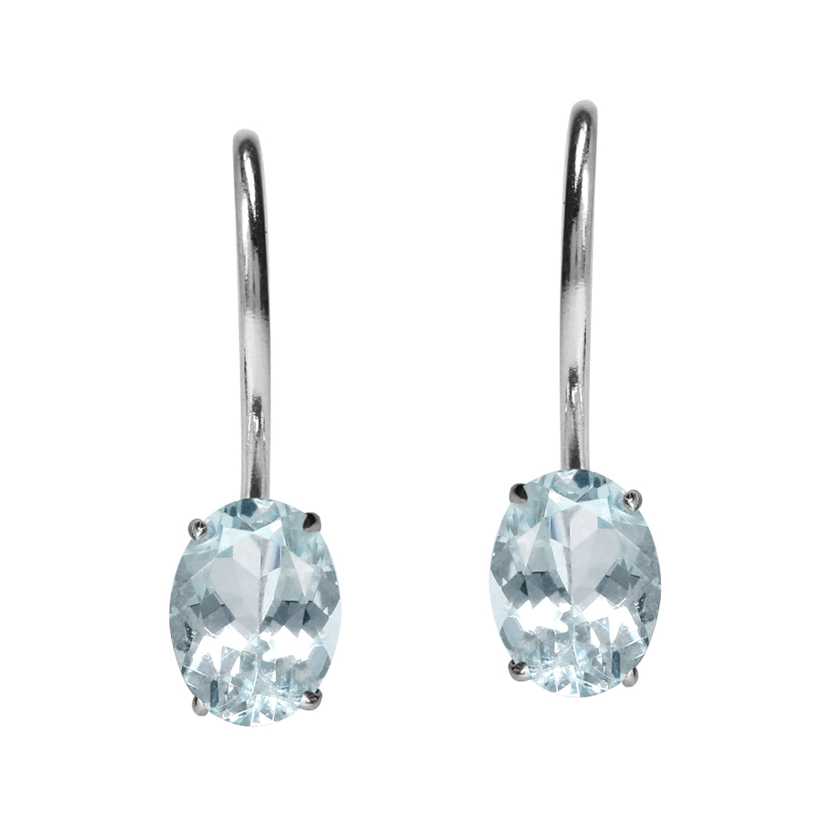1.38ct. 7x5MM Genuine Oval Shape Blue Aquamarine 925 Sterling Silver Hook Closure Earrings