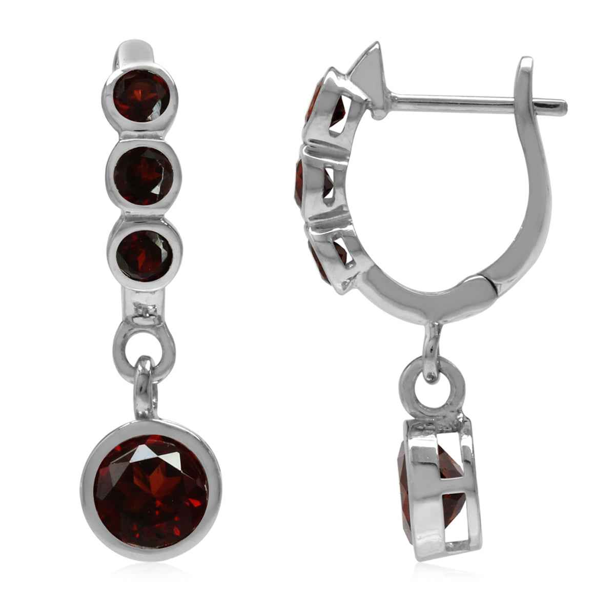 2.9ct. Natural Round Shape Garnet White Gold Plated 925 Sterling Silver English Hook Earrings