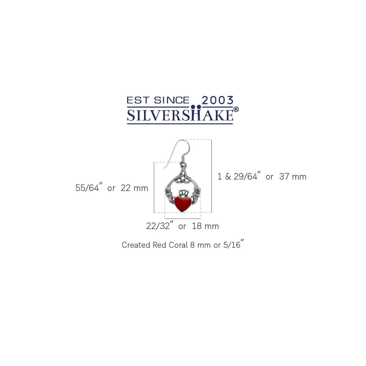 Created Red Coral 925 Sterling Silver Triquetra Celtic Knot Claddagh Dangle Hook Earrings