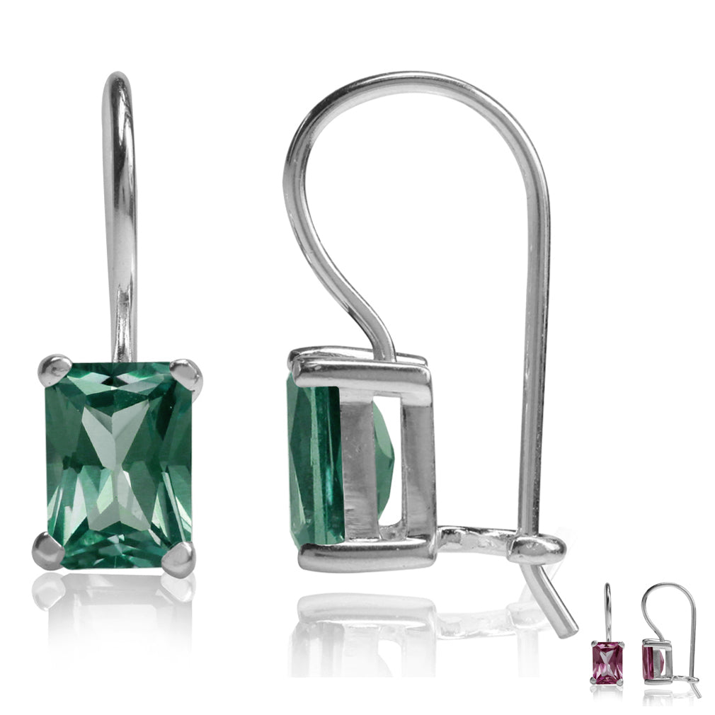 7X5mm Octagon Shape Simulated Color Change Alexandrite 925 Sterling Silver Hook Closure Earrings - Silvershake-store