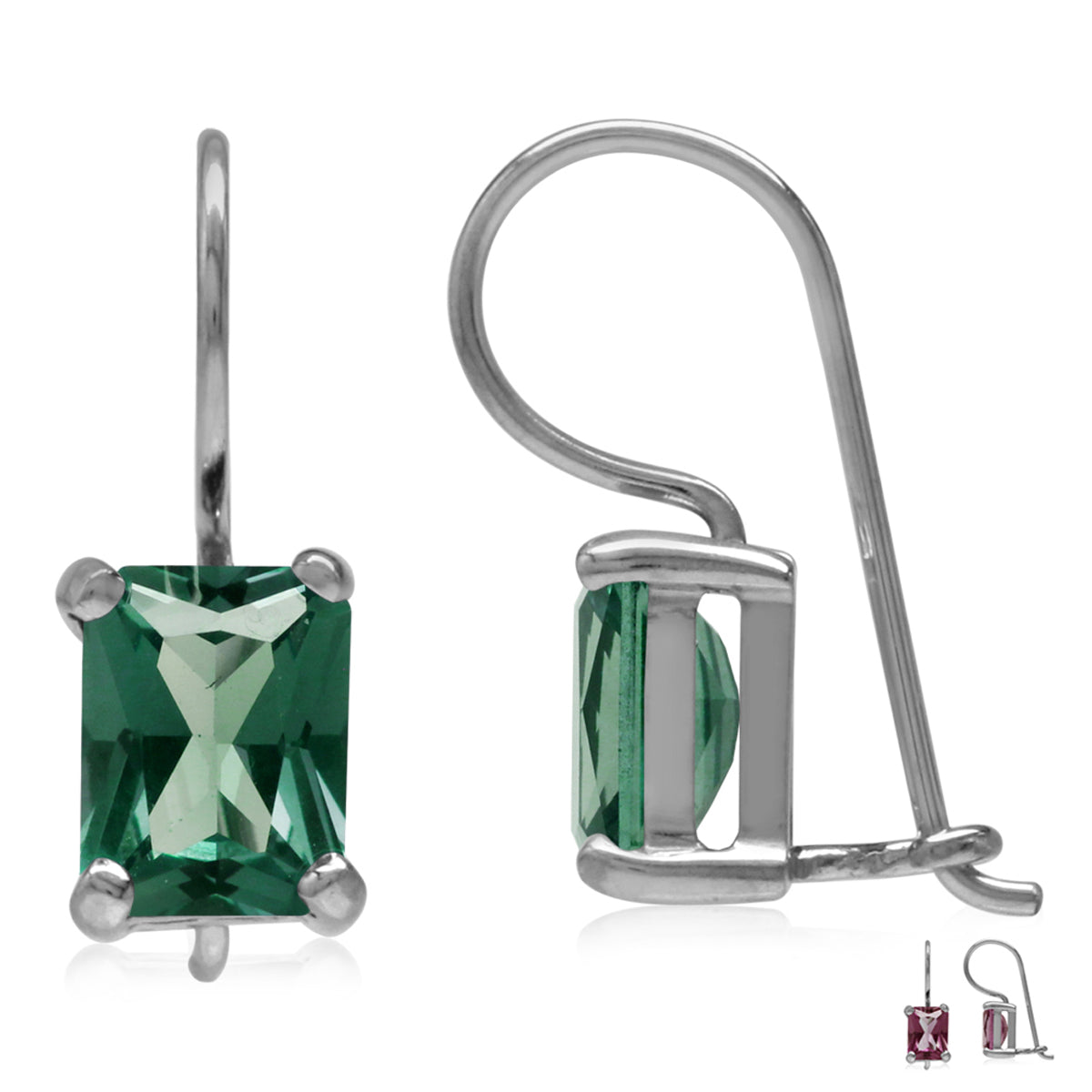 8x6MM Octagon Shape Simulated Color Change Alexandrite 925 Sterling Silver Hook Closure Earrings