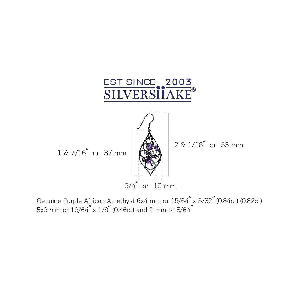 2.36ct. Natural African Amethyst Black Rhodium Plated 925 Sterling Silver Drop Dangle Hook Earrings