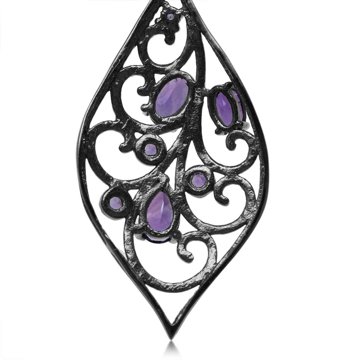 2.36ct. Natural African Amethyst Black Rhodium Plated 925 Sterling Silver Drop Dangle Hook Earrings
